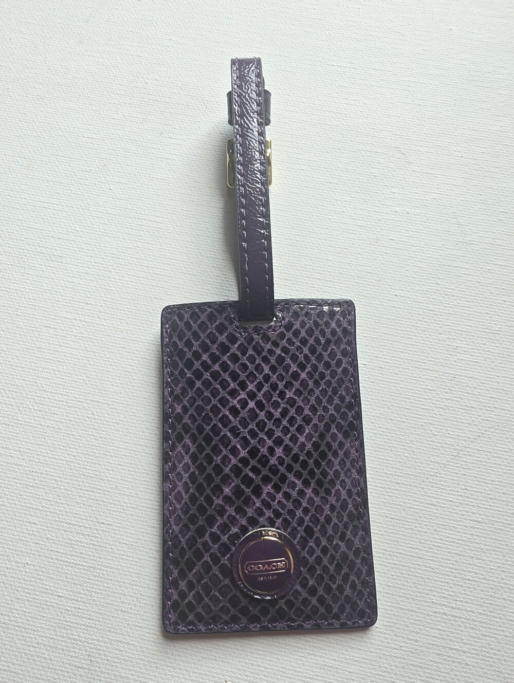 Coach Deep Purple Snakeskin Luggage Tag NWT
